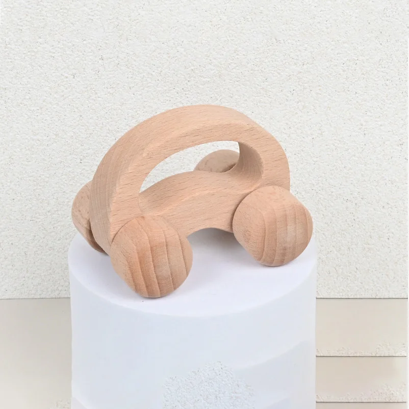 Cartoon wooden little car Unisex Wooden Push along Car Beech Wood Easy-to-Grasp Toy Cars for Early Education for toddlers
