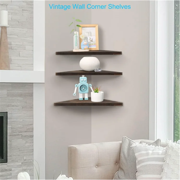 Wall Mount Wooden Floating Shelf Round Wooden Corner Shelf Small Corner Bookshelf Wooden Floating Corner Shelves for Wall