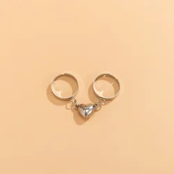 2 Pcs Punk Magnet Couple Rings Cuban Chain Charm Rings for Lovers Heart Attract Paired Brazalete Jewelry Gift