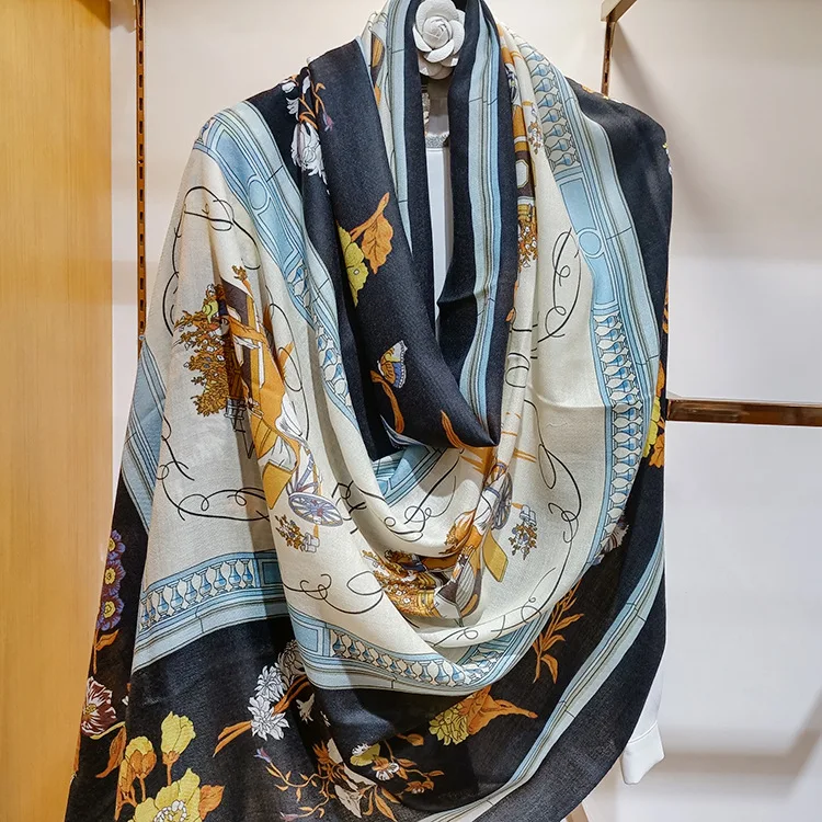 Supplier Customization Luxury Brand Shawl Fashion Pure Cashmere Scarf Printed Chiffon Shawl