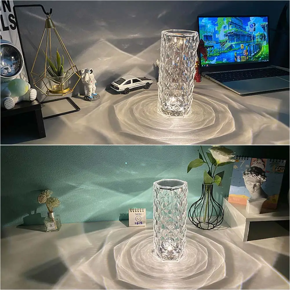 Rechargeable Crystal Touch Table Desk Lamp, Dimmable Nightstand Lamp Decorative Bedside Lamp for Bedroom
