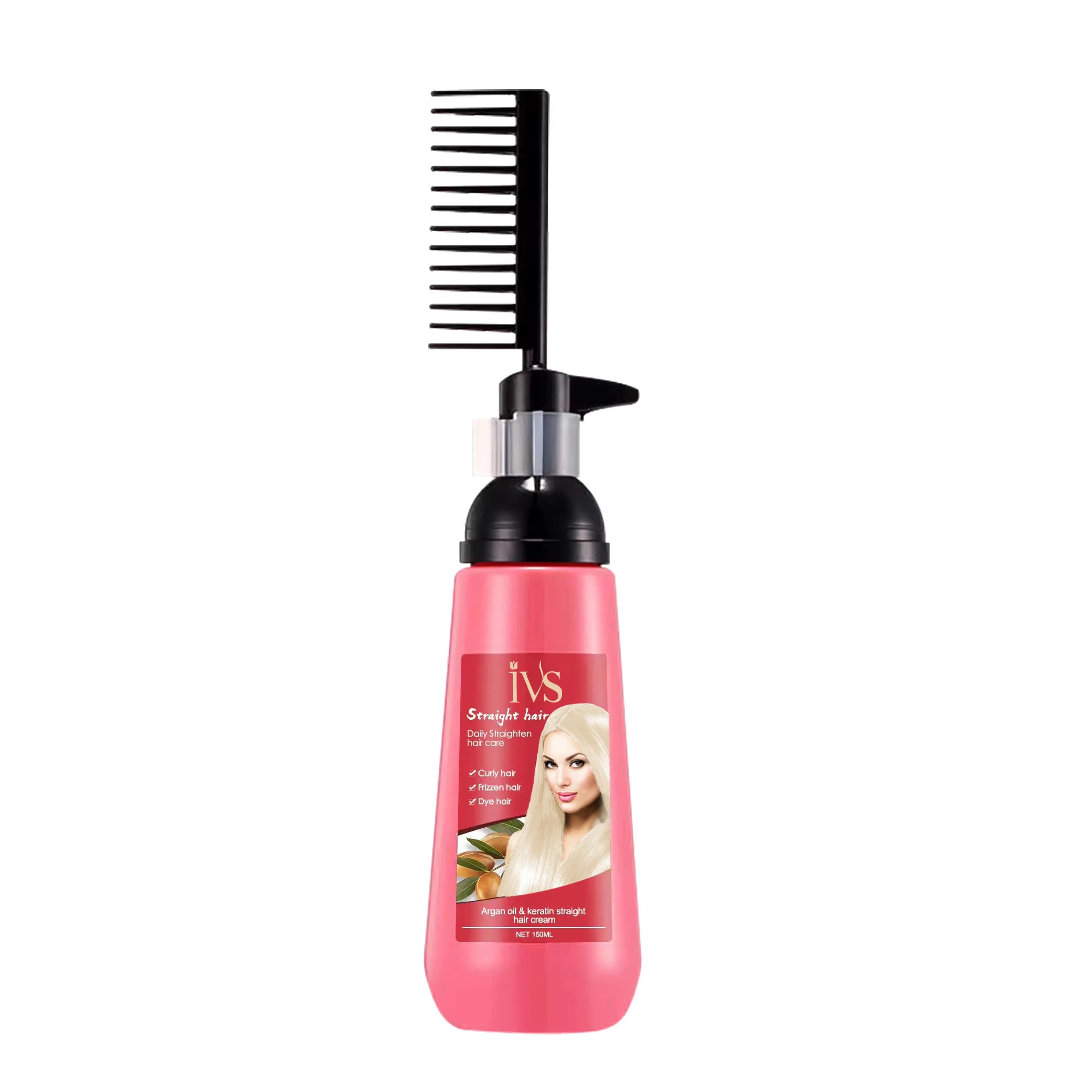 Private Label OEM/ODM Argan Oil Brazil Nuts IVS Keratin Silk Hair Straightening Cream 150ML With Comb