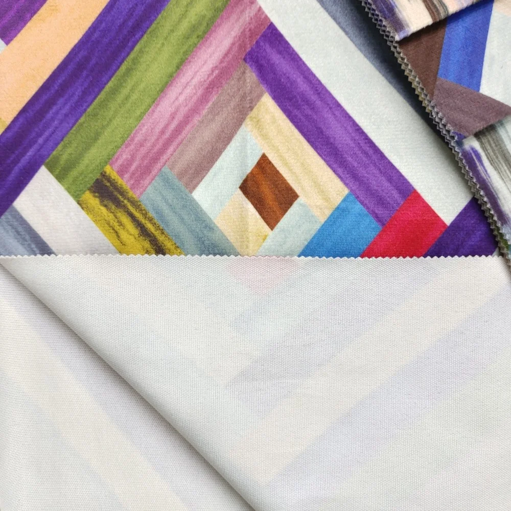 High Quality 100% Polyester 210gsm Super Soft Geometric Printed Velvet Sofa Fabric For Home Textile