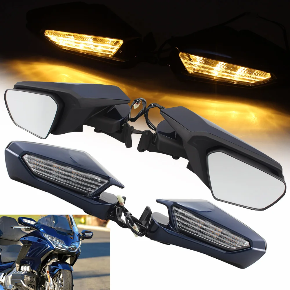 Motorcycle Rear View Mirrors LED Turn Signals Fit For Honda Goldwing Gold Wing 1800 GL1800 F6B 2018 2019 2020