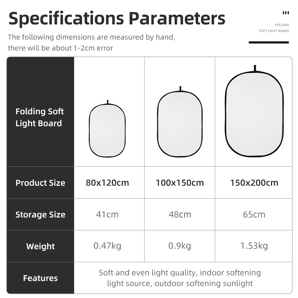 AMBITFUL 150 x 200cm 110cm Portable Oval Multi-Disc Transparent White Reflector Collapsible Studio Photo Diffuser