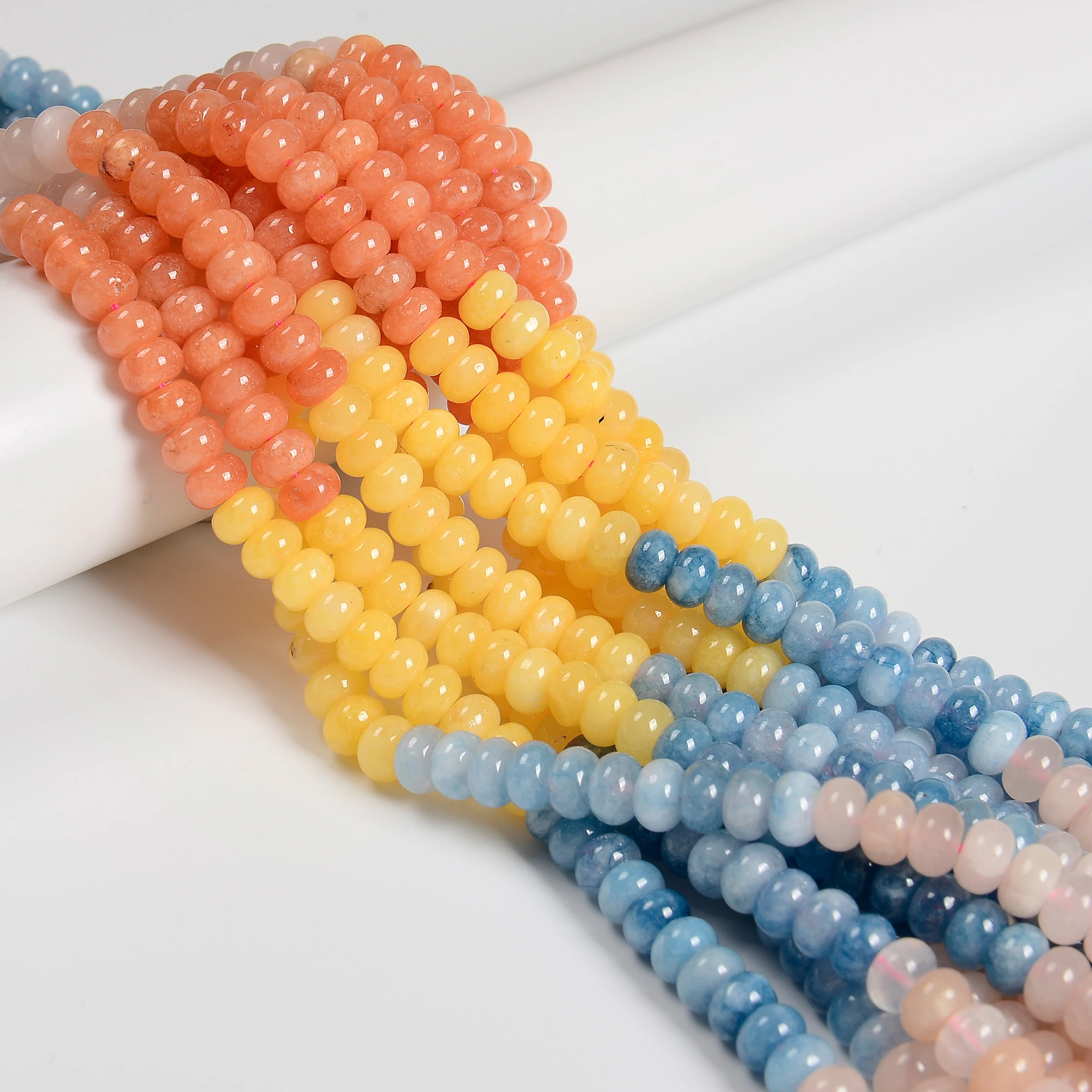 YMJ Colorful Candy Crystal Bead 5x8mm Rainbow Color Mix Quartz Smooth Rondelle Beads for Jewelry Beaded Bracelets Summer Beach