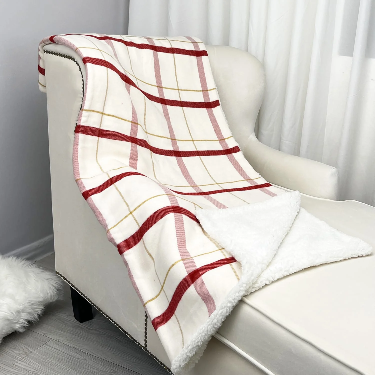 Customized Weighted Sherpa Fleece Cuddly Super Soft Warm Fluffy Chunky Cozy Checkered Plaid Sofa Throw Cover Blanket for winter