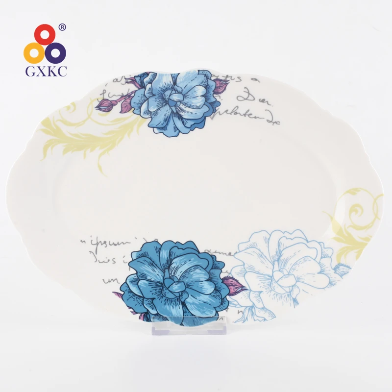 12-14 Inch Porcelain Flower Oval Shaped Dishes Plate Ceramic Fish Plates For Home Hotel Restaurant