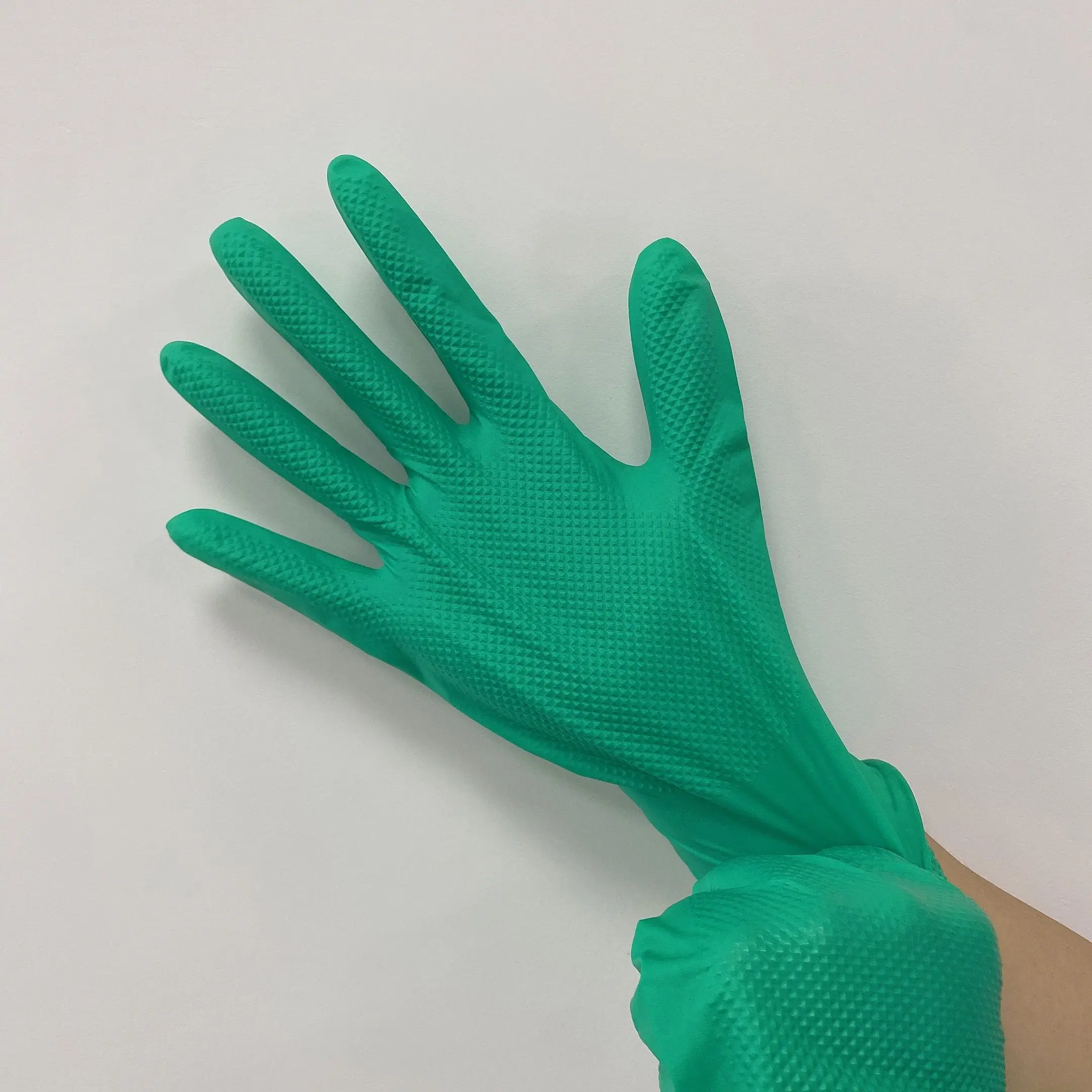 FQGLOVE 6mil Orange/Green nitrile disposable  8g diamond stripes both sides industrial  gloves for car repairing