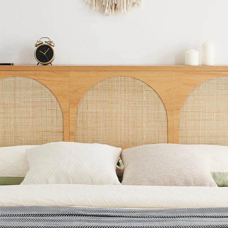 24 Years Factory Direct Bohemian Rattan Bed Frame  with Natural Rattan Headboard and  LED Lights