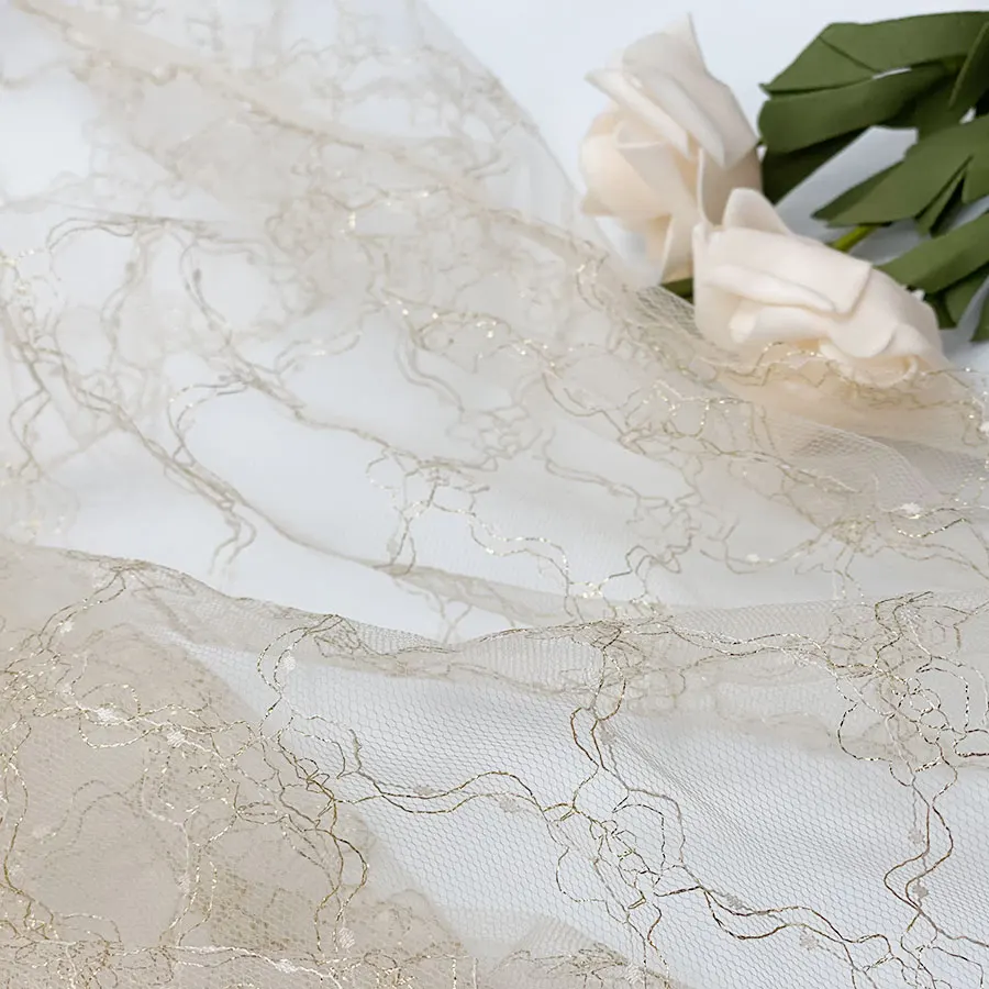 Hot designer fancy luxury veil wedding rhombus jacquard lace shinny lurex metallic mesh tulle nylon fabric for girls dress