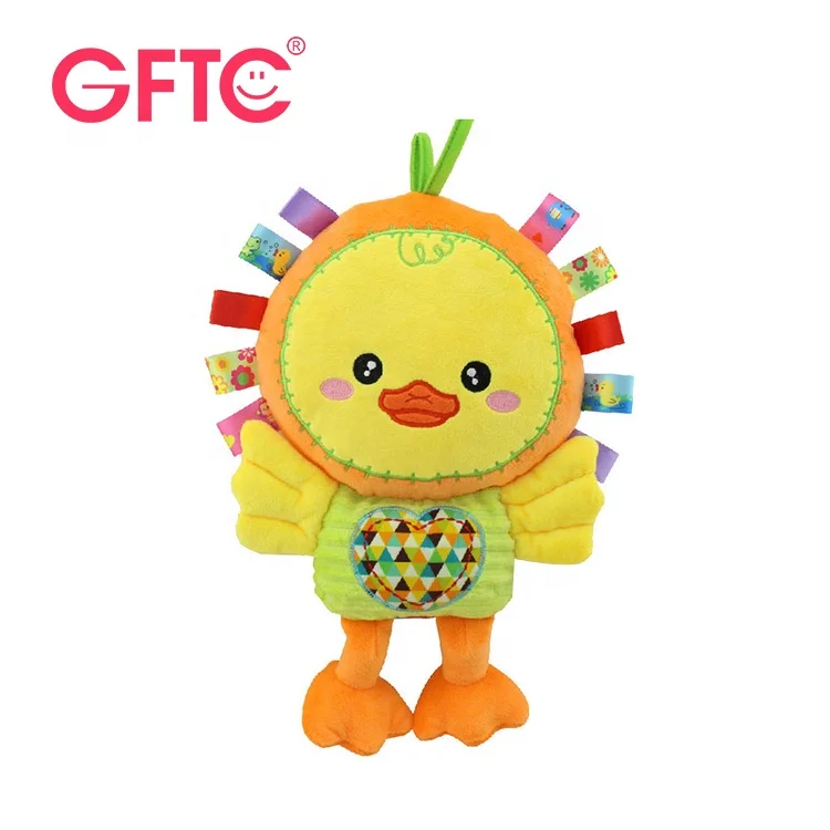 GFTC Baby Tags Stuffed Animal Soft Toy Lovey Plush Bell Toy Built-in Rattles Sensory Toy for Newborn Toddler Infant Gifts
