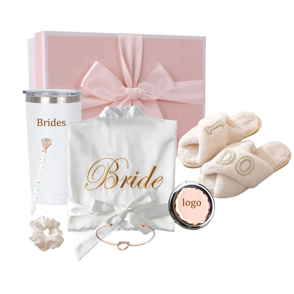 Custom Wedding Gift Set Bridal Bridesmaid Robes With Slippers Party Favors Engagement Gifts For Her