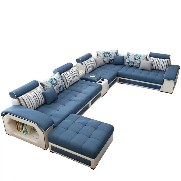 Contemporary living room sofas leather sofa set 7 seater couch longue L U shaped sectional sofa bed modern living room furniture