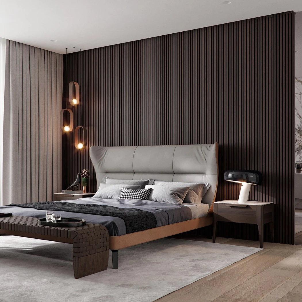 Deep brown wood grain different vertical stripes high quality inner space wpc wallboards decorative wall panels