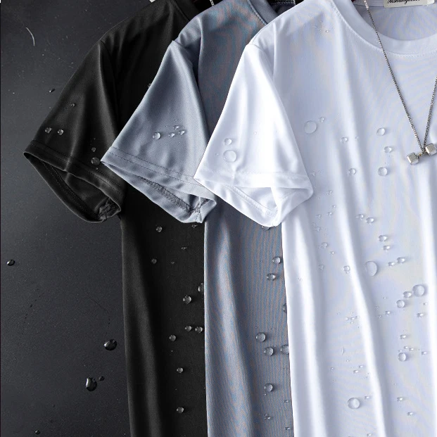 Summer Breathable Comfort Waterproof Stain Resistant White Distress T-shirt Tech Nano Hydrophobic Fitness Plain T Shirt For Men