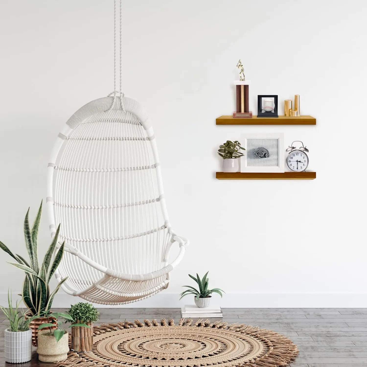 Customized Floating Teak Wood Shelves for Bathroom Bedroom Living Room Kitchen-Folk Art Style Wooden Wall Decorations