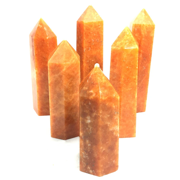wholesale natural orange crystal pillar for healing exorcise evil spirits sunstone tower