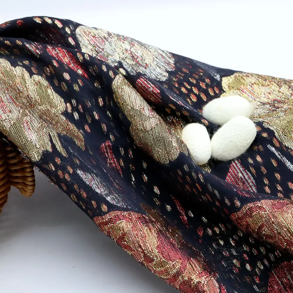 silk based quality lurex luxurious thread blended jacquard fabric women dress garment home curtain home textile fabric