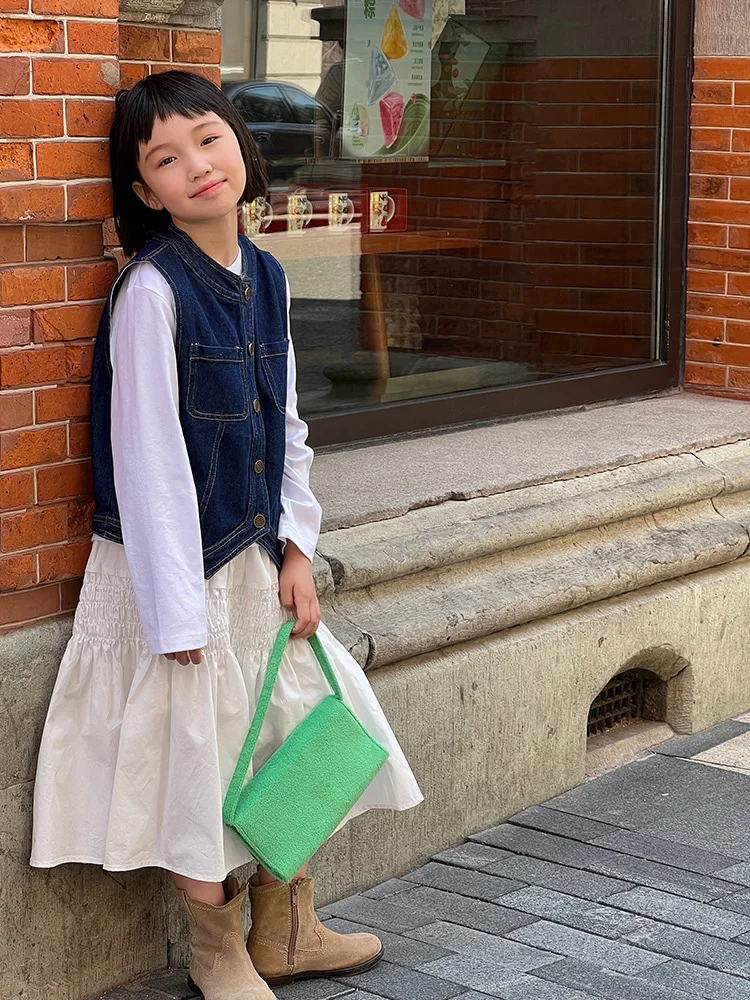 Wholesale autumn sleeveless blue kids girls denim vest 2024