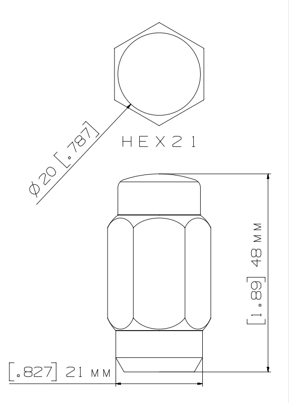 YJY PTD022 HEX21 BLACK 48MM  Closed pattern wheel nut Passenger Car Tires  Passenger Car Wheels