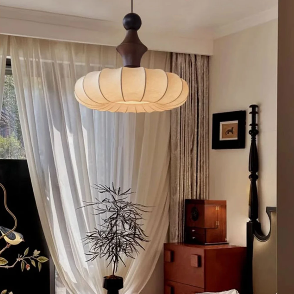 Retro medieval bedroom chandelier ash wood imitation silk restaurant light high-grade sense room wabi-Sabi wind Zen light