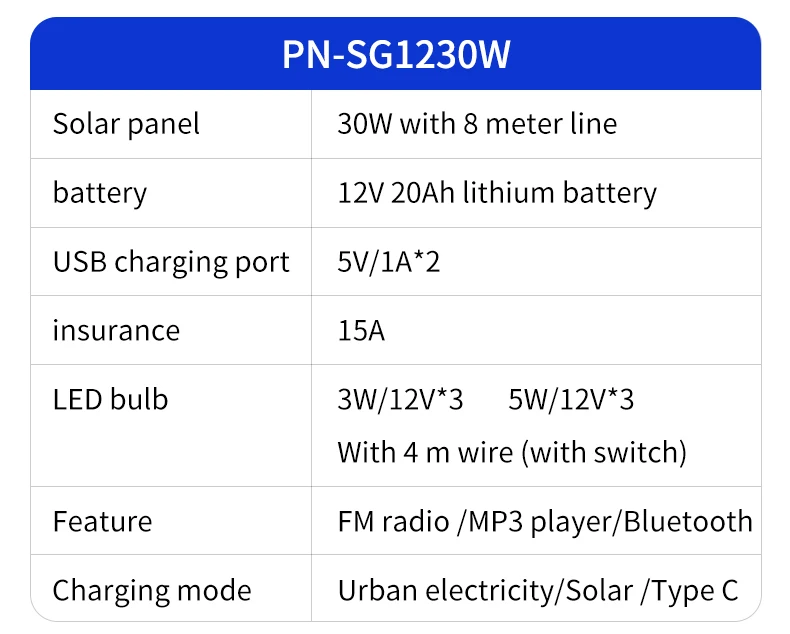 Outdoor Emergency Power Supply Solar Energy Storage System 30w solar panel with LED bulb