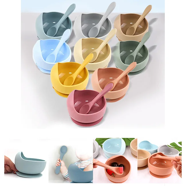 NON-Spill Infant Feeding Dinnerware Anti-Slip Babe Food Containers BPA-Free Eating Training Silicone Strong Suction Baby Bowl