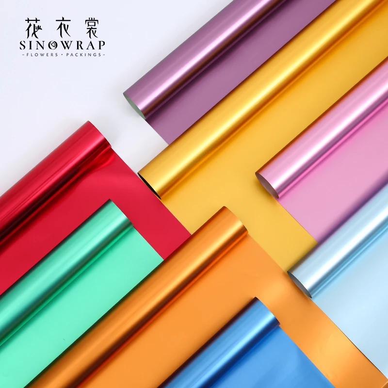 SINOWRAP New Flower Wrapping Paper 58*58CM Metal Texture Glossy Surface Waterproof Packaging Paper 20pcs Florist Supplies