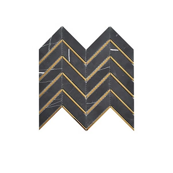 new design chevron herringbone white thassos marble and gold metal stone mosaic tile Nero marquina stone mosaic wall tiles