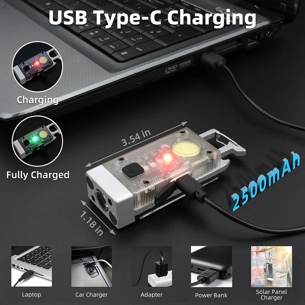 Mini Portable Keychain Solar Rechargeable Flashlights Torches COB Car Repair Worklight With Magnet Bottle Opener for Camping