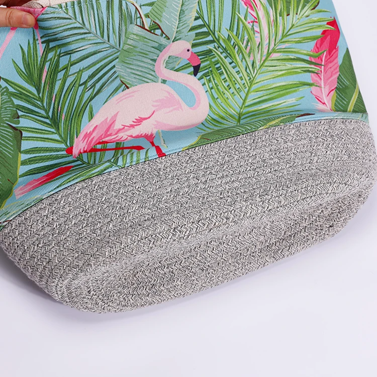 Hot Selling Custom Polyester And Cotton Rope Shoulder Beach Bag Colorful Digital Printing Beach Bag With Canvas Rope