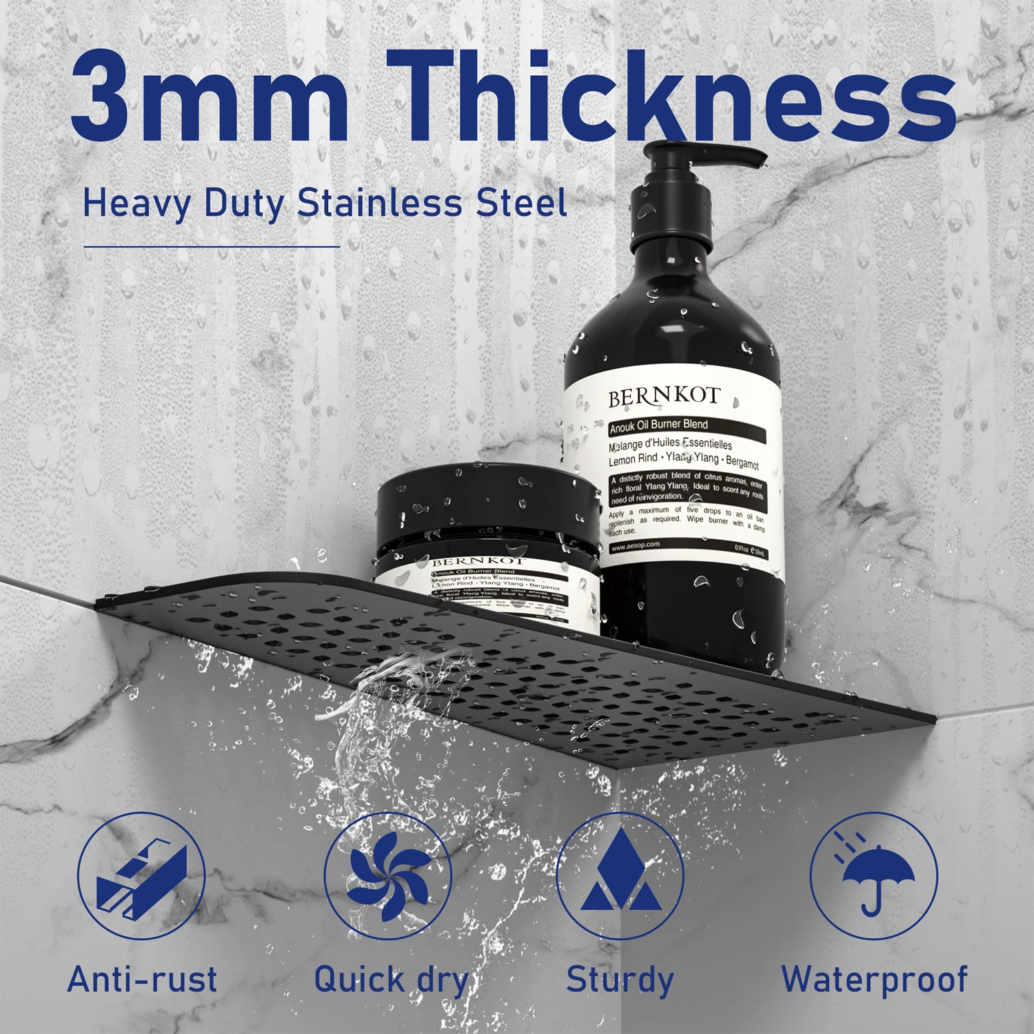 2024 New Design 304 Stainless Steel Corner Shelf Single Tier No Adhesive Needed for Bathroom