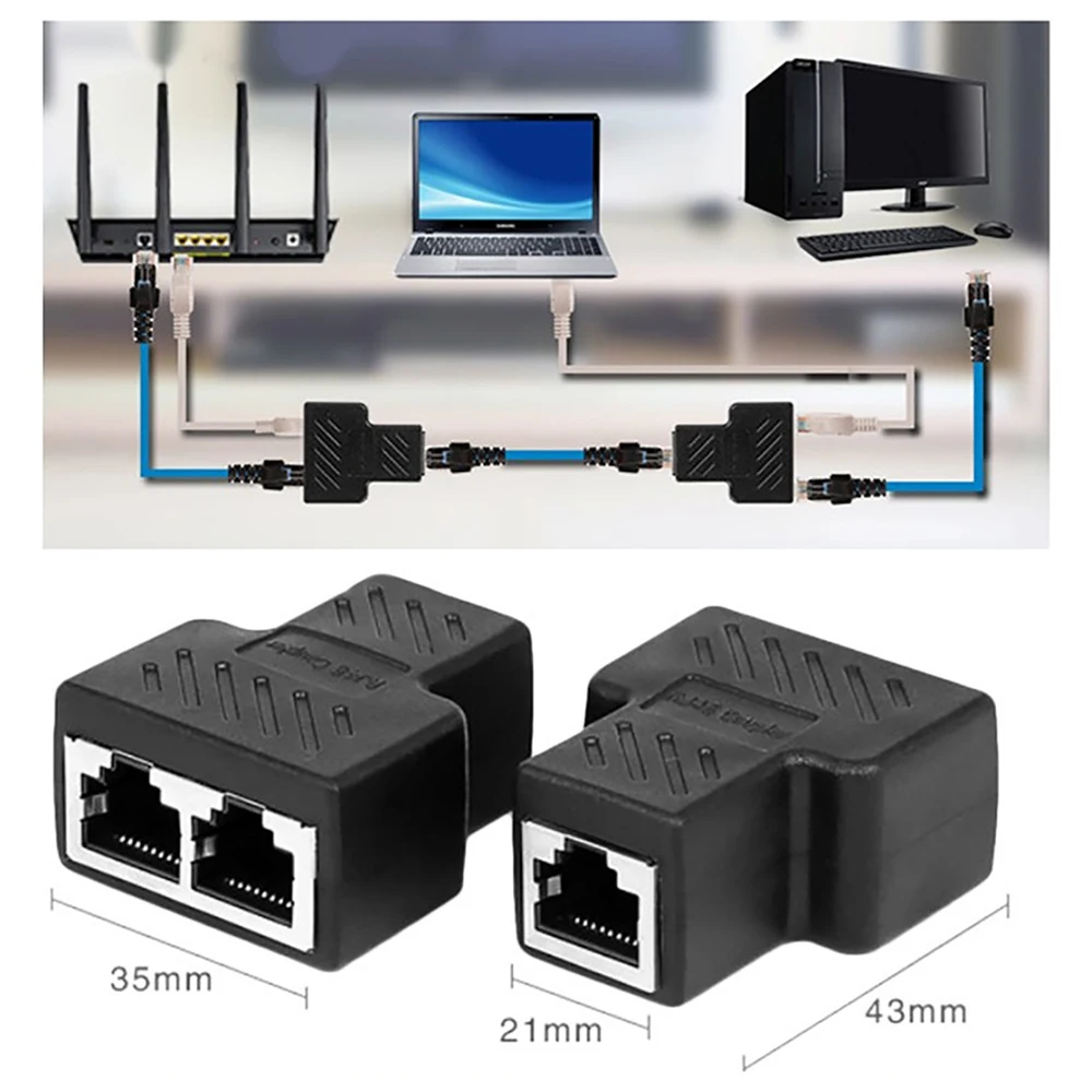 Разветвитель сетевой Ethernet Rj45 с 1 на 2 каналами двойной переходник соединитель