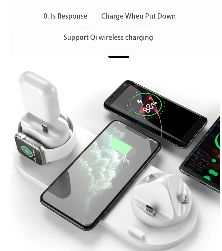 New Technology 6 IN 1 10W/15W Magsaf  Desktop Charging Stand Station Qi Wireless Charger  Fast Magnetic Charging Station