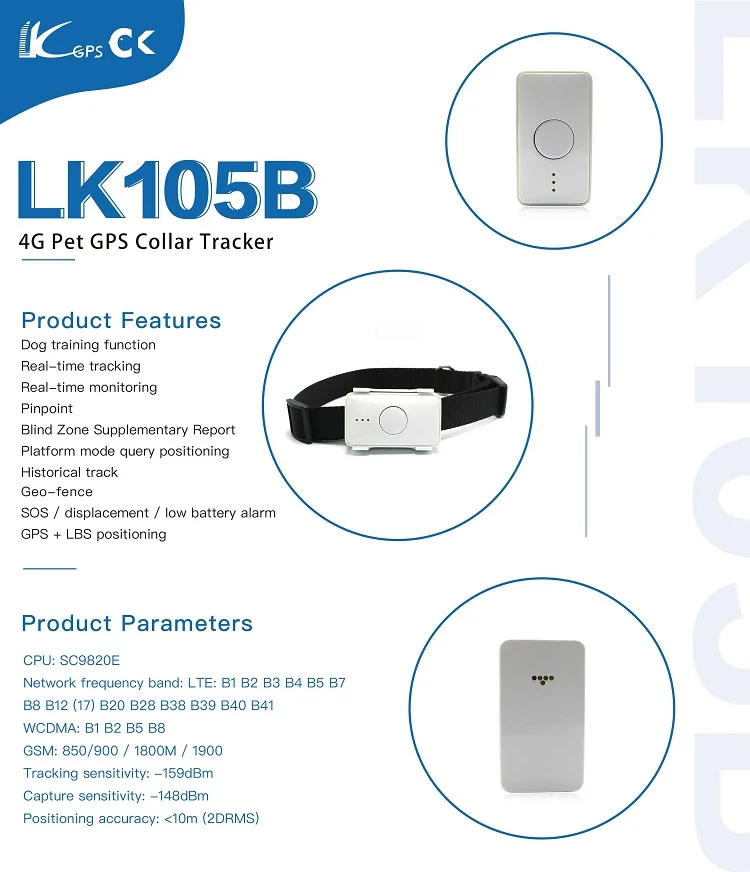 4G GPS Real Time Tracking Smart mini Tracker LK105B Geo Fencing pet training Support 4g gps dog cat tracking system