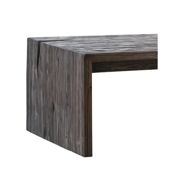 Low height reclaimed pine wood transitional style antique coffee table