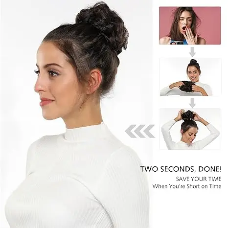Messy Bun Hair Pieces With Rubber Band Synthetic Scrunchies Wavy Curly Chignon Ponytail Hair Extensions