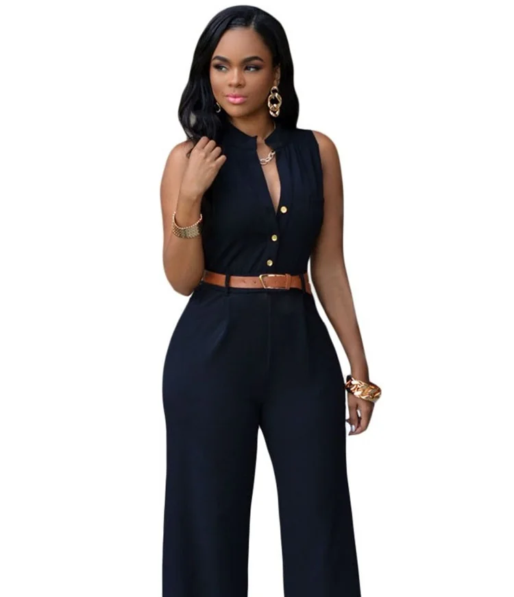 Женские однотонные длинные брюки на пуговицах с широкими штанинами праздничные комбинезоны поясом