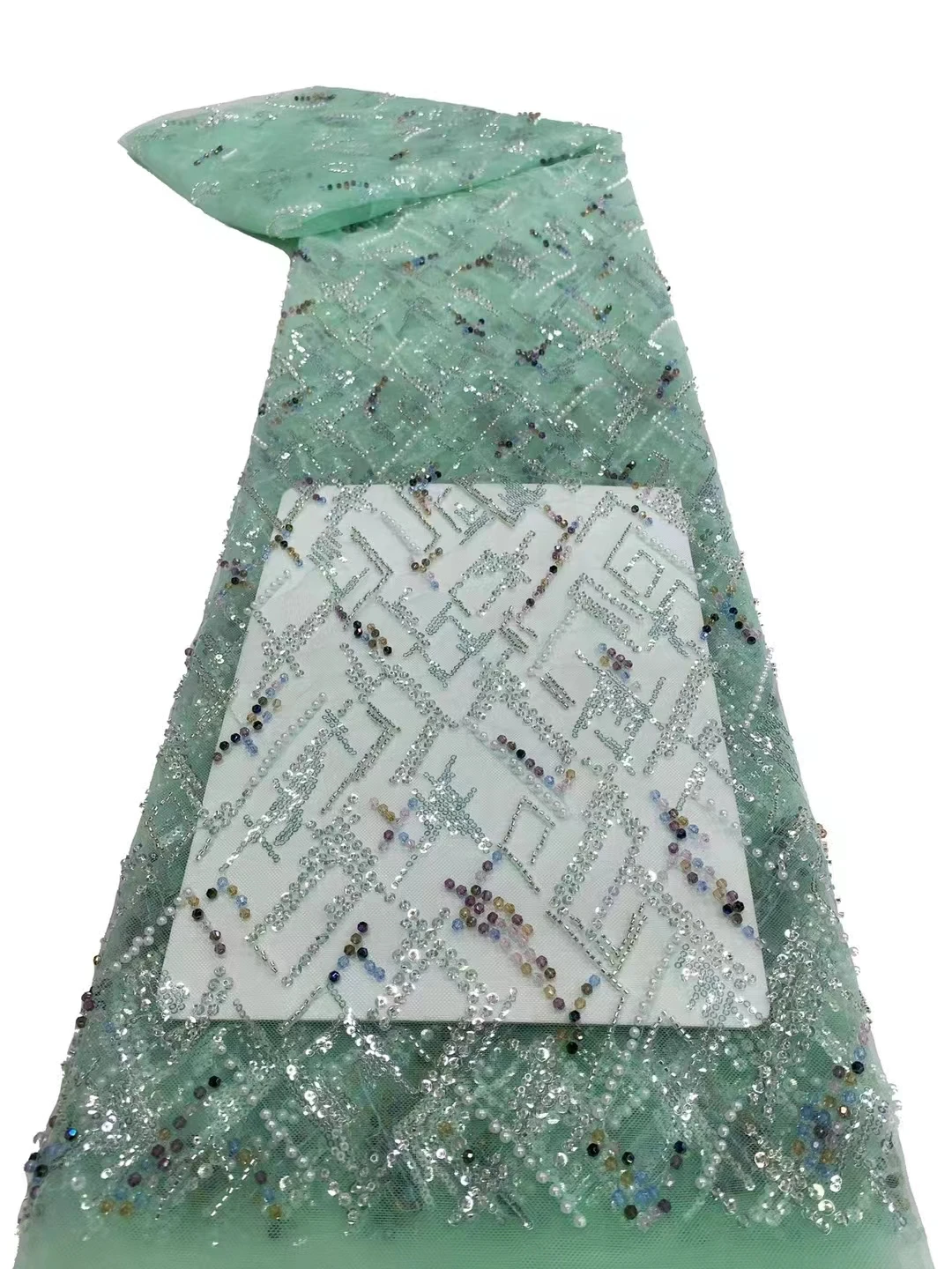 High Quality Cheap Price Rectangular Grid Shape Premium Glitter Bead Embroidery With Rectangular Lines