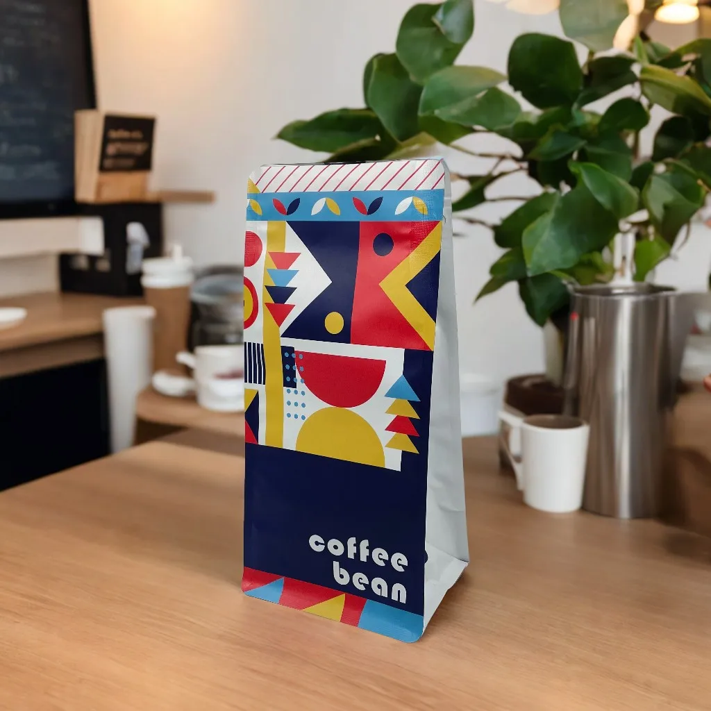 Coffee Bag Packaging Colorful Aluminum Foil Eight Side Seal Tea Pouch Zip Lock Flat Bottom Coffee Bags With Zipper