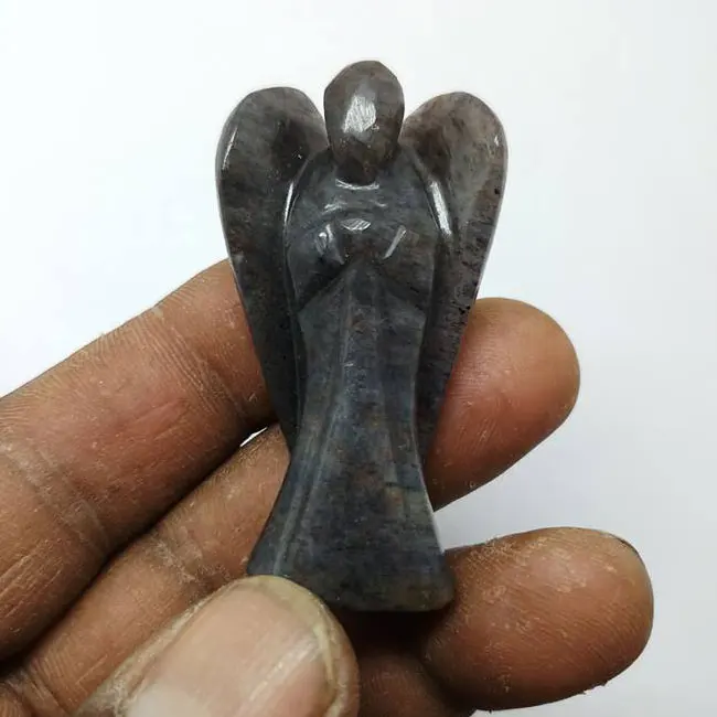 Labradorite Angel Crystal Healing Stone Wholesale Pocket Angel Gemstone for Reiki Resin Pyramid with Flower Pattern