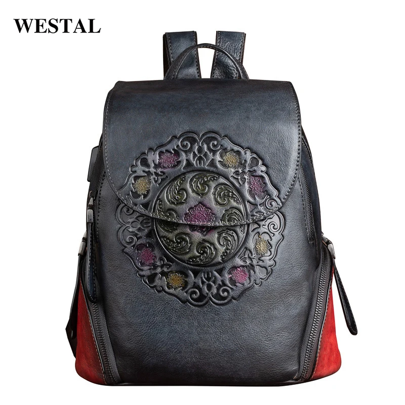 Amazon Hot Sales Vintage Leather Backpack Bag Ladies Hand Made Embodssed  Bags Women High Quality