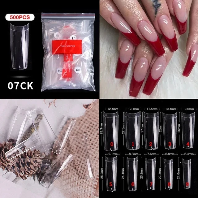 500PCS White Clear V Straight Round End Full/Half Acrylic Ballet Coffin French False Nail Tips False Toenail Tip Manicure