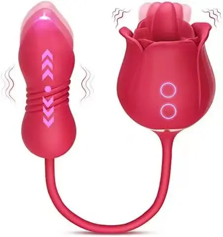 Rose Sex Toy Dildo Vibrator - 3in1 Rose Sex Stimulator for Women with 9 Tongue Licking & 9 Thrusting Dildo G Spot Vibrators