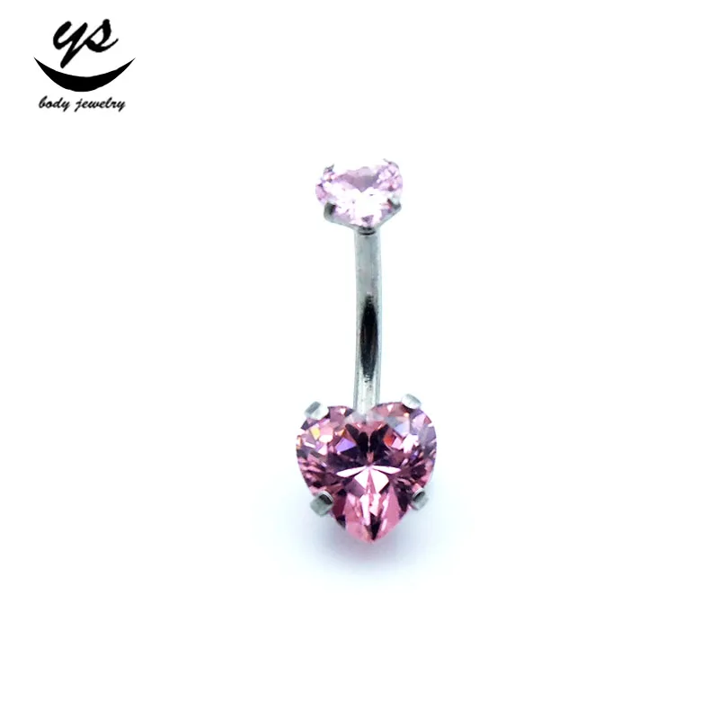 Stainless steel internally thread heart zircon belly rings surgical steel