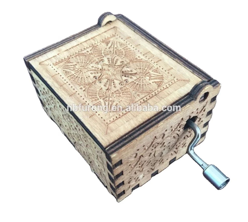 Hand crank wooden happy new year Music Box For Gift