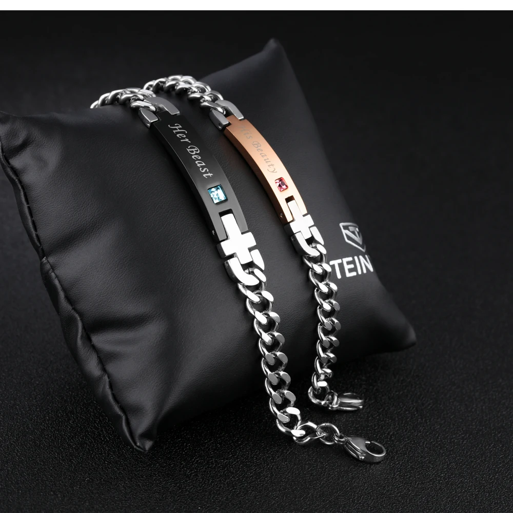 Luxury Romantic Lover Gift Couple Bracelets Stainless Steel Bracelets Classic Single Diamond Bracelet for Couples