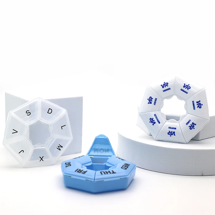 custom Germany Russian Spanish language weekly vitamin storage box 7 day dispenser pill capsule case biodegradable plastic box