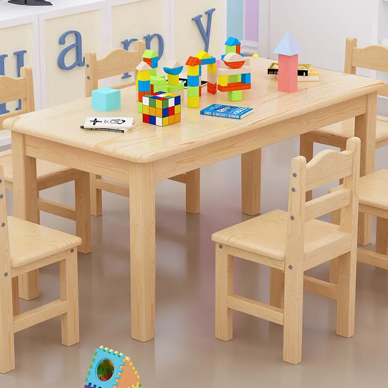Rectangular Preschool Table and Chairs Multi- Functional Wooden Kindergarten Children Chairs and Tables